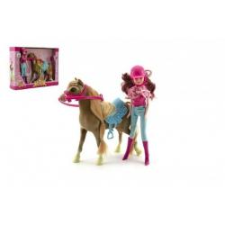 Kůň česací s doplňky + panenka žokejka plast v krabici 34x27x7cm