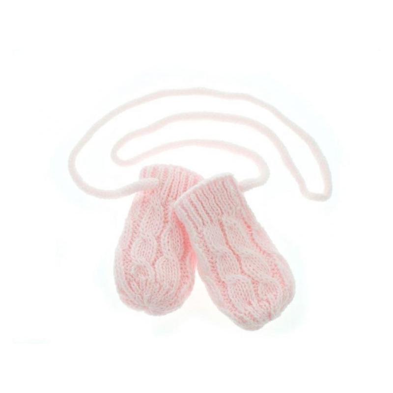 BABY NELLYS Zimní pletené kojenecké rukavičky se vzorem - sv. růžové - 12cm rukavičky