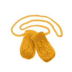 BABY NELLYS Zimní pletené kojenecké rukavičky se vzorem - hořčicové - 12cm rukavičky