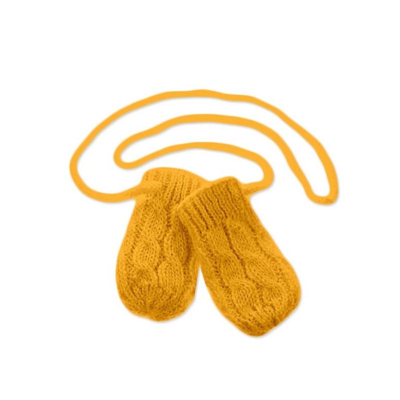 BABY NELLYS Zimní pletené kojenecké rukavičky se vzorem - hořčicové - 12cm rukavičky