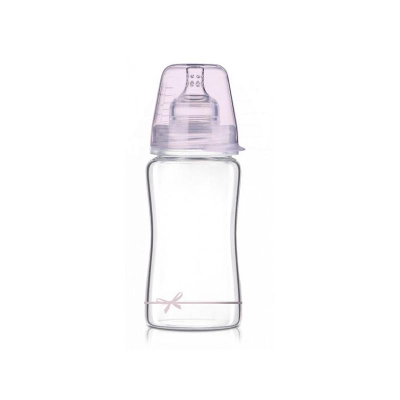 LOVI Skleněná lahvička 250 ml Diamond Glass - mašlička - růžová