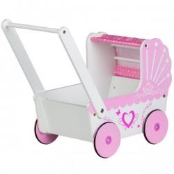 Eco toys Dřevěný kočárek pro panenky SRDCE - růžový