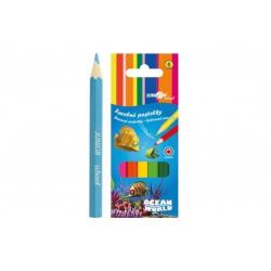 Pastelky barevné dřevo krátké Ocean World šestihranné 6 ks v krabičce 4,5x11x1cm 24ks