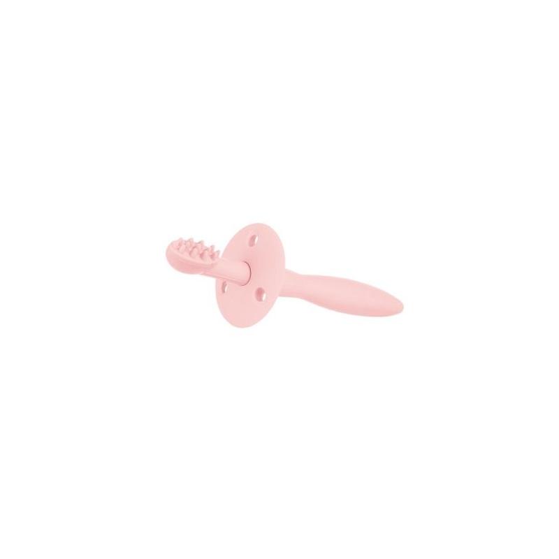 Canpol babies Silikonový zubní kartáček/kousátko s ochr. štítkem - růžový