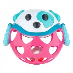 Interaktivní hračka Canpol Babies, míček s chrastítkem - Pejsek růžový