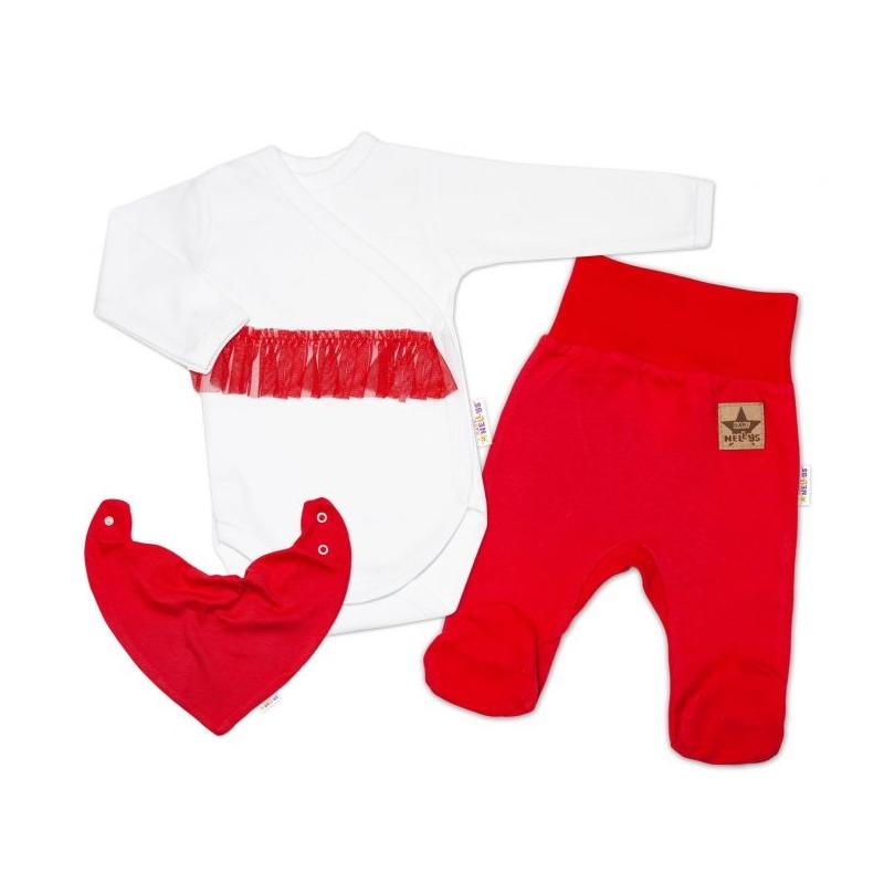 Baby Nellys 3-dílná sada Body dl. rukáv s tutu, šátek, polodupačky, červená