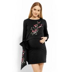 Be MaaMaa Elegantní těhotenské šaty, tunika s výšivkou a stuhou