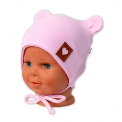 Baby Nellys Bavlněná dvouvrstvá čepice s oušky na zavazování TEDDY