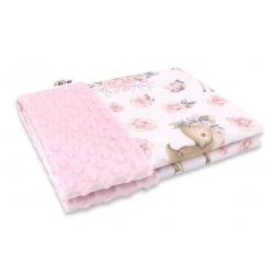Baby Nellys Bavlněná deka s Minky 100x75cm, Srnka a růže - růžová