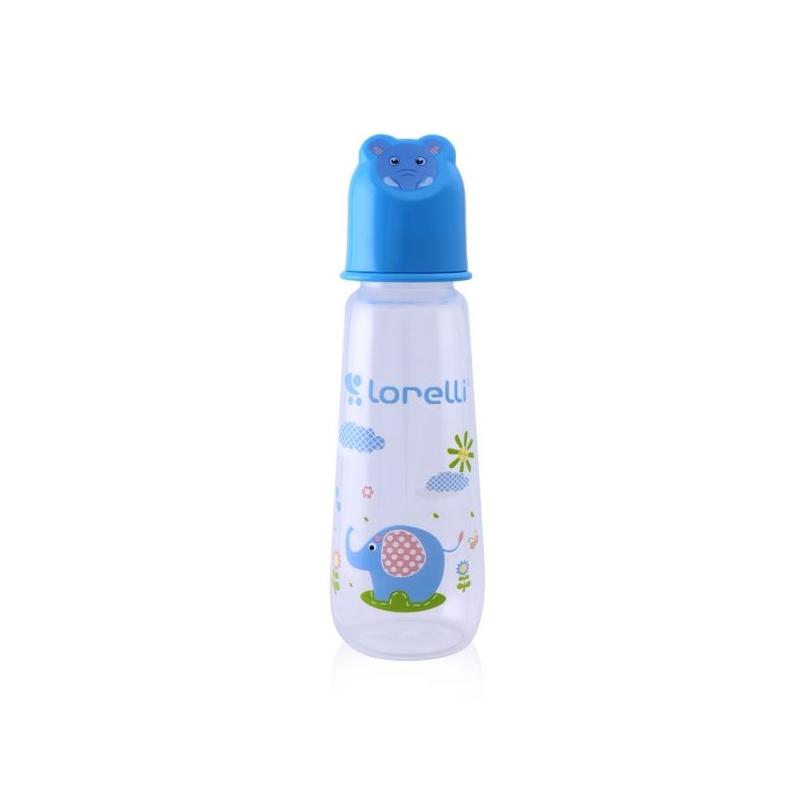 Kojenecká lahvička Lorelli 250 ml s víkem ve tvaru zvířete BLUE