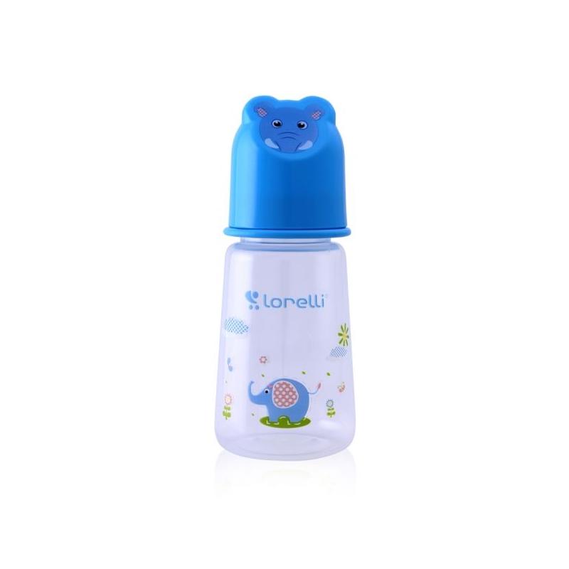 Kojenecká lahvička Lorelli 125 ml s víkem ve tvaru zvířete BLUE