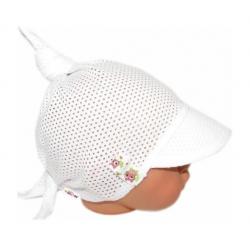 Baby Nellys Dětský síťkovaný šátek s kšiltem na zavazování, GIRL sovičky - bílý - univerzální
