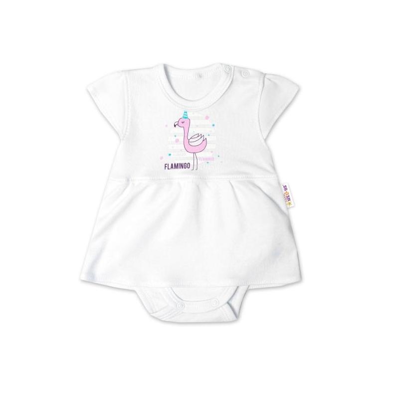 Baby Nellys Bavlněné kojenecké sukničkobody, kr. rukáv, Flamingo