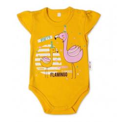Baby Nellys Bavlněné kojenecké body, kr. rukáv, Flamingo