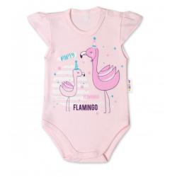 Baby Nellys Bavlněné kojenecké body, kr. rukáv, Flamingo - sv.