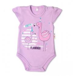 Baby Nellys Bavlněné kojenecké body, kr. rukáv, Flamingo
