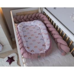 Baby Nellys Oboustranné hnízdečko, kokon Vafel, bavlna LUX, 60 x 90 cm - Duha, pudrová - 60x90