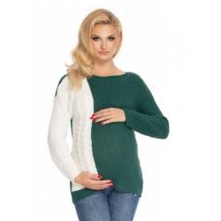 Be MaaMaa Těhotenský svetr, pletený vzor - zelená/bílá - UNI