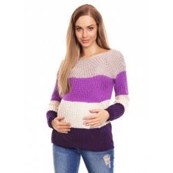 Be MaaMaa Teploučký těhotenský svetr, široké pruhy - fialová - UNI