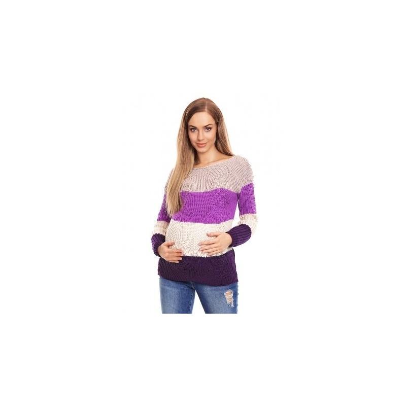 Be MaaMaa Teploučký těhotenský svetr, široké pruhy - fialová - UNI