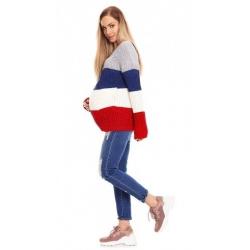 Be MaaMaa Teploučký těhotenský svetr, široké pruhy - jeans, červená - UNI