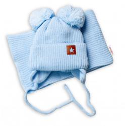BABY NELLYS Zimní čepice s šálou STAR - modrá s
