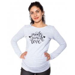 Těhotenské triko dlouhý rukáv Made with Love - šedé