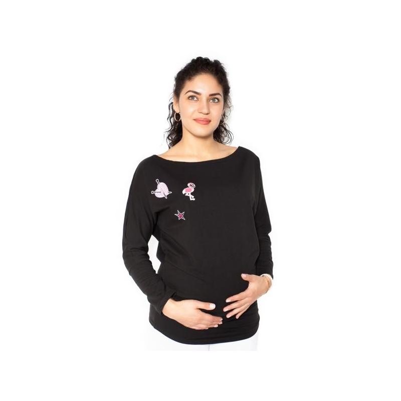 Těhotenská mikina, triko s nášivkami - černé