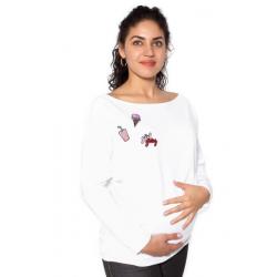 Těhotenská mikina, triko s nášivkami - bílé