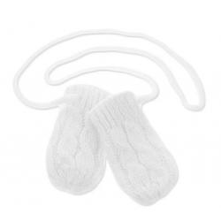 BABY NELLYS Zimní pletené kojenecké rukavičky se vzorem - bílé - 56-68 (0-6 m)