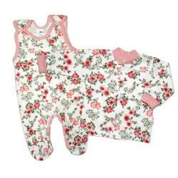 Baby Nellys 2-dílná sada, bavlněné dupačky s košilkou Růžičky
