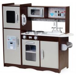 Eco Toys Dřevěná kuchyňka XXL s příslušenstvím a ledničkou, 83 x 92 cm x 46 cm - hnědá