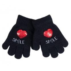 YO ! Dětské zimní prstové rukavičky s flitry - Srdíčko/Hvězdička - černé, 104/116 - 104-116 (4-6r)
