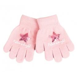 YO ! Dětské zimní prstové rukavičky s flitry - Srdíčko/Hvězdička - růžové, 104/116 - 104-116 (4-6r)
