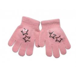 YO ! Dětské zimní prstové rukavičky s flitry Cool/hvězdička - růžové, 92/98 - 98 (2-3r)