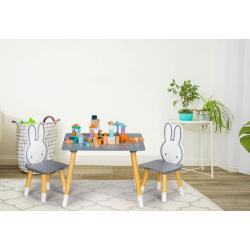 ECO TOYS Dětský nábytek, stoleček + dvě židličky, Králíček - šedá/bílá