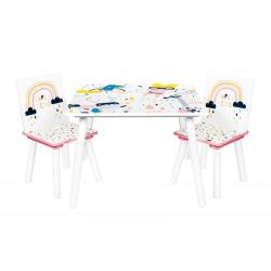 BABY NELLYS Dětský nábytek - 3 ks, stůl s židličkami Duha - bílá
