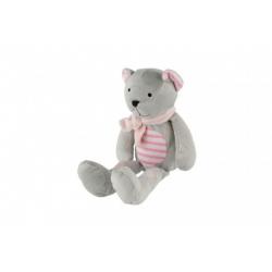 Medvěd/Medvídek sedící se šálou plyš 19cm šedivo-růžový v sáčku 0+