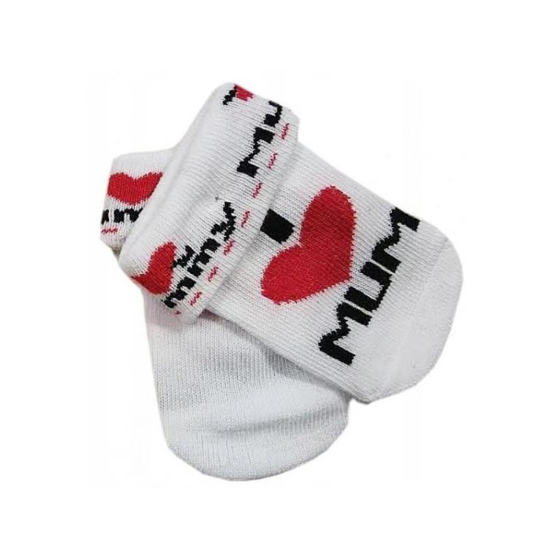 Irka Kojenecké bavlněné ponožky I Love Mum, bílé s