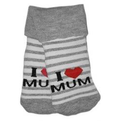 Irka Kojenecké froté bavlněné ponožky I Love Mum, bílo/šedé