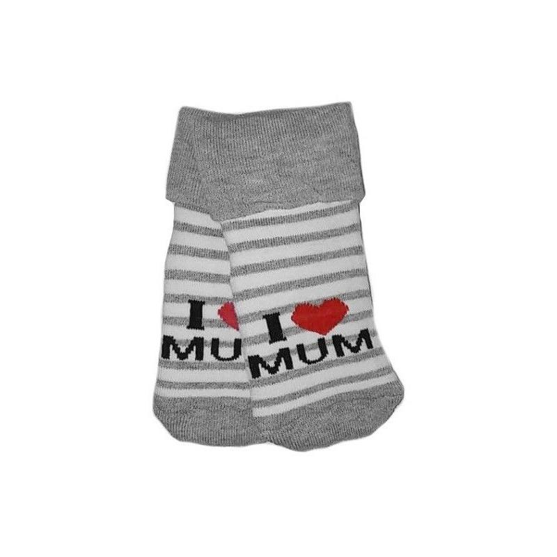 Irka Kojenecké froté bavlněné ponožky I Love Mum, bílo/šedé