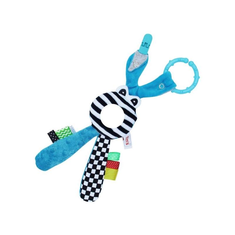 Edukační hračka Hencz s chrastítkem - Zajíček - zrcátko -modrý