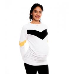 Be MaaMaa Těhotenské, kojící tričko/mikina Madie, bílá/černo-žluté