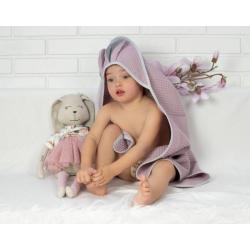 Baby Nellys Vaflová osuška s kapucí BUNNY, 80x80 cm, šedá, modrá