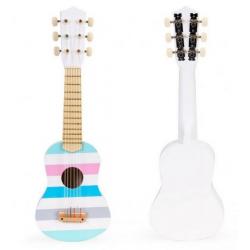 Eco Toys Dřevěná kytara pastelové pruhy - bílá