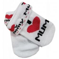 Kojenecké bavlněné ponožky I Love Mum, bílé s