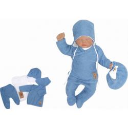 Z&Z 5-dílná pletená kojenecká soupravička s šátkem- modrá