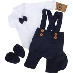 Z&Z 5-dílná pletená sada Boy, body, kalhoty, čepička, motýlek, botičky, granát
