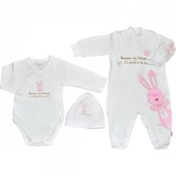 G-baby 4-dílná soupravička do porodnice Loving bunny - růžová, bílá, vel. 62 - 62 (2-3m)