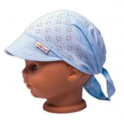 Baby Nellys Dětský síťkovaný šátek s kšiltem na zavazování - sv. modrý, vel. 92/104 - 92-104 (2-3r)